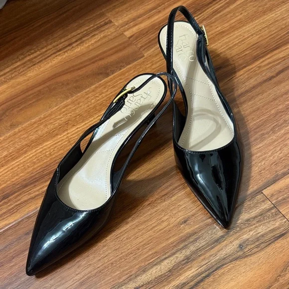 Franco Sarto Black Kitten Patent Pointed Slingback heels - Picture 5 of 5